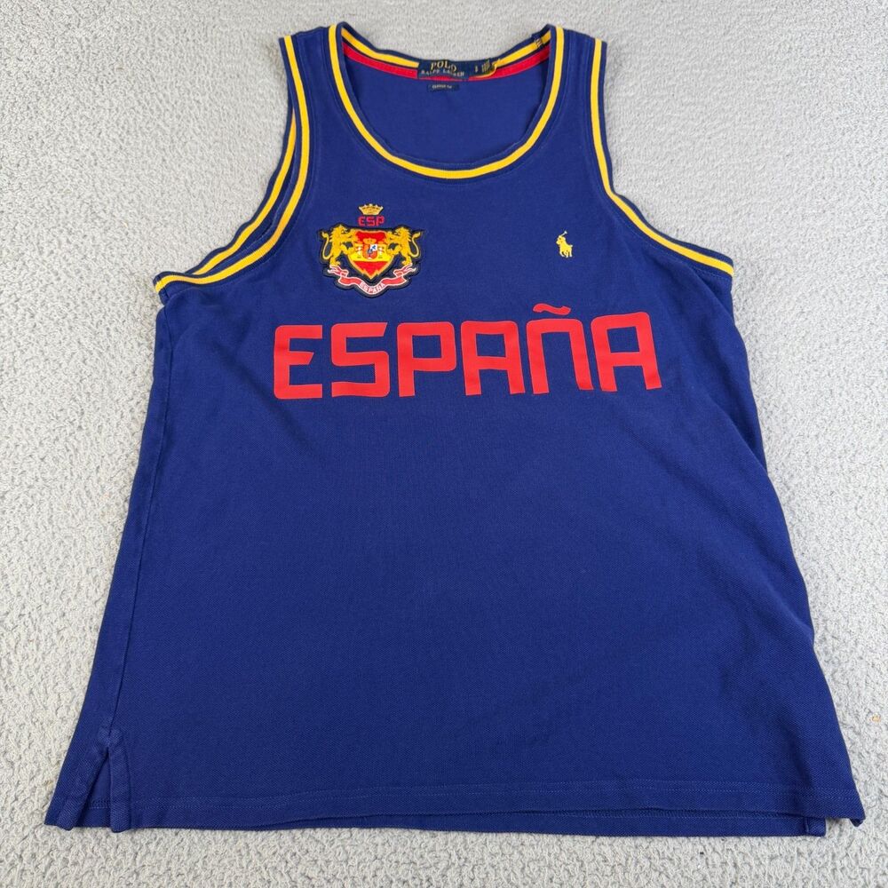 POLO RALPH LAUREN Tank Top Spain Mens Small Blue España  Stitched Crest Pony